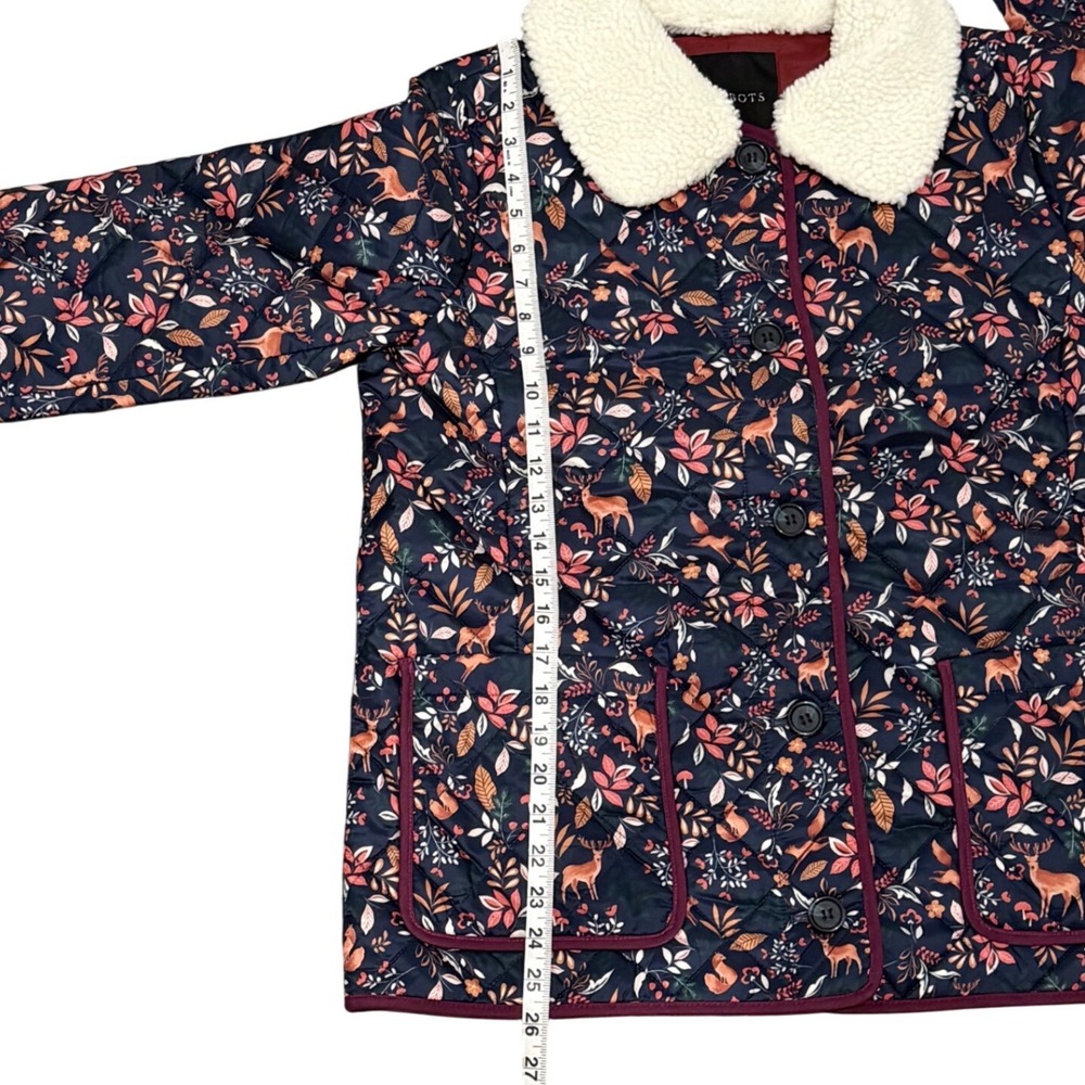 Talbots Woodland Ditsy Quilted Jacket Womens M Floral Sherpa Collar - Picture 10 of 11